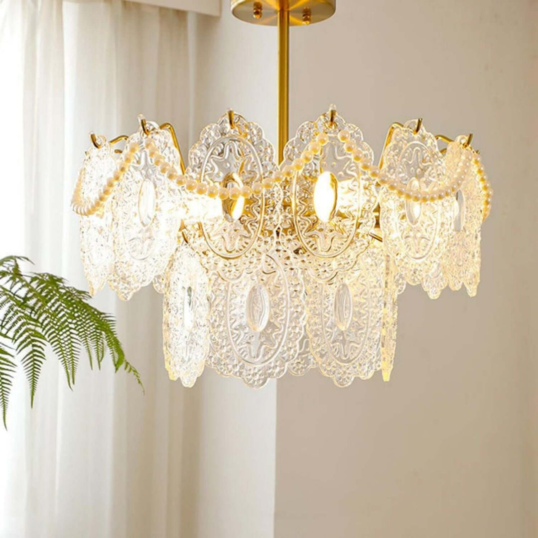 Onda Chandelier – Brass and Glass Light for Dining Area