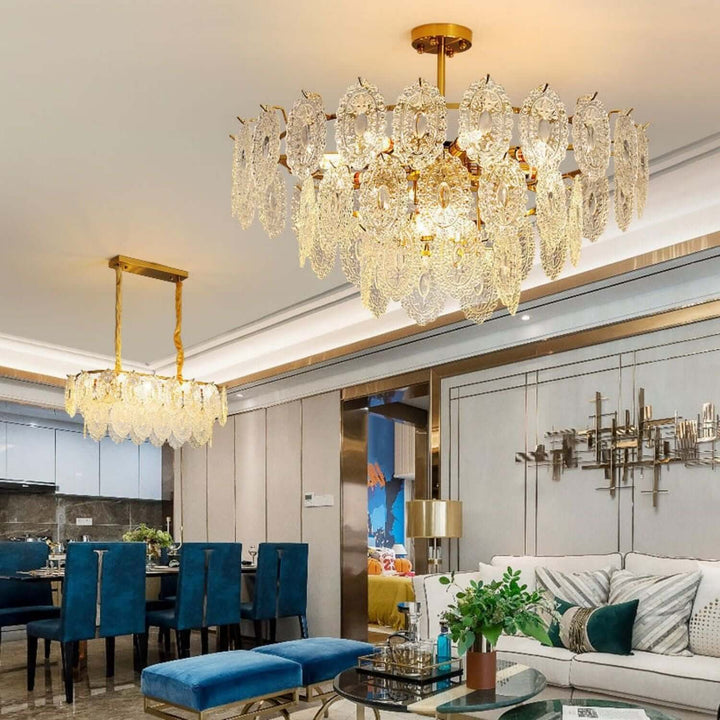 Onda Chandelier – Brass and Glass Light for Dining Area