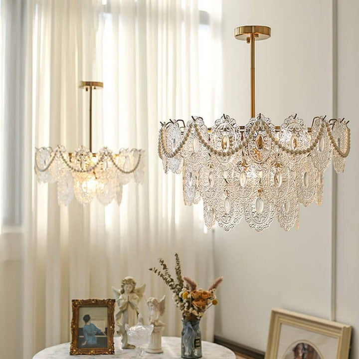 Onda Chandelier – Brass and Glass Light for Dining Area
