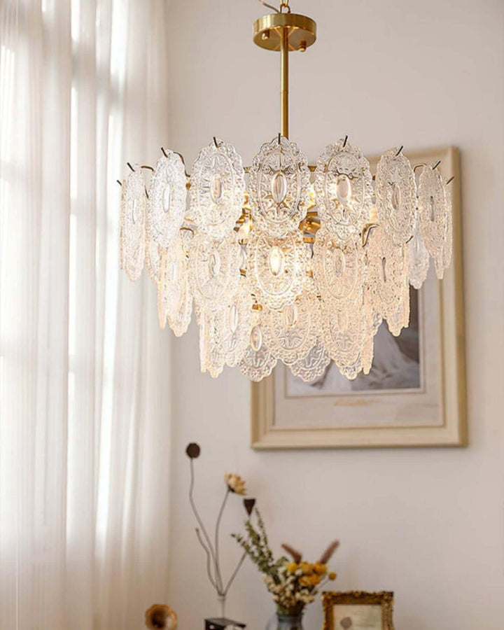 Onda Chandelier – Brass and Glass Light for Dining Area