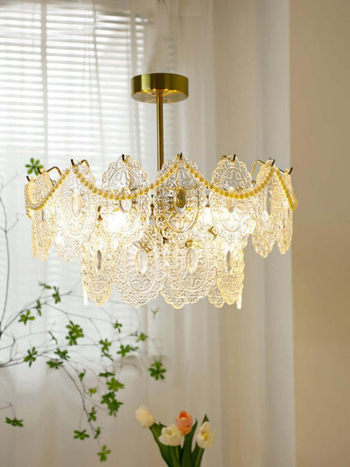 Onda Chandelier – Brass and Glass Light for Dining Area
