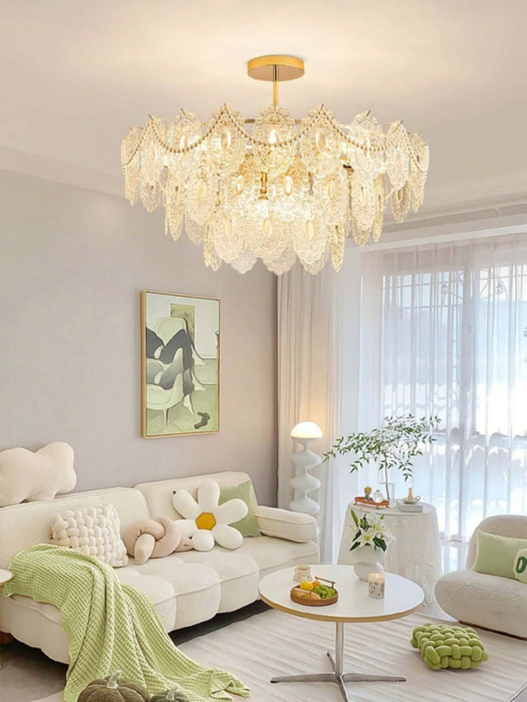 Onda Chandelier – Brass and Glass Light for Dining Area