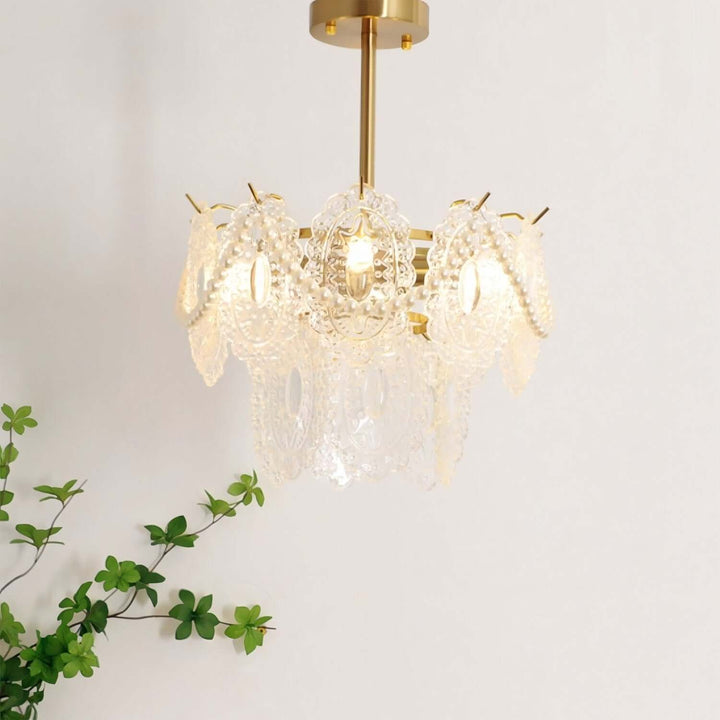Onda Chandelier – Brass and Glass Light for Dining Area
