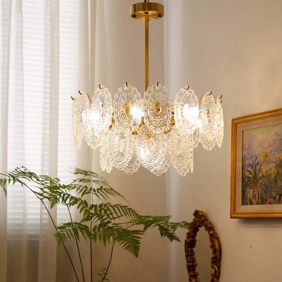 Onda Chandelier – Brass and Glass Light for Dining Area