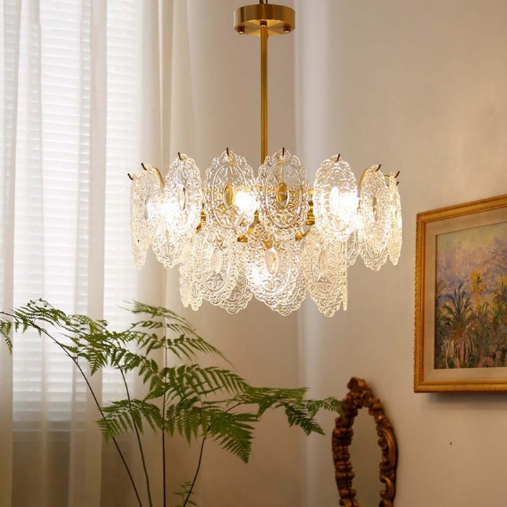 Onda Chandelier – Brass and Glass Light for Dining Area