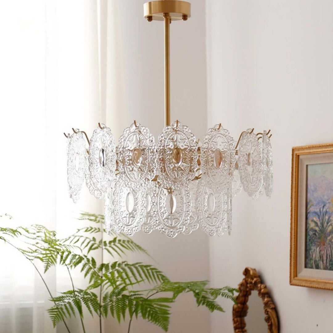 Onda Chandelier – Brass and Glass Light for Dining Area