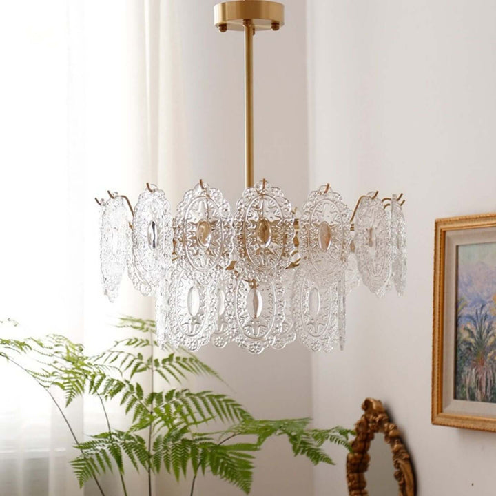 Onda Chandelier – Brass and Glass Light for Dining Area