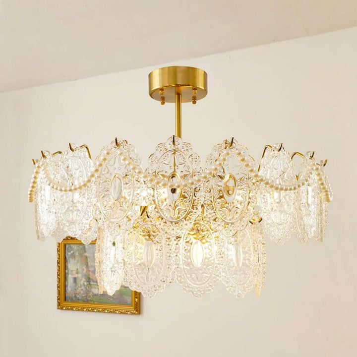 Onda Chandelier – Brass and Glass Light for Dining Area