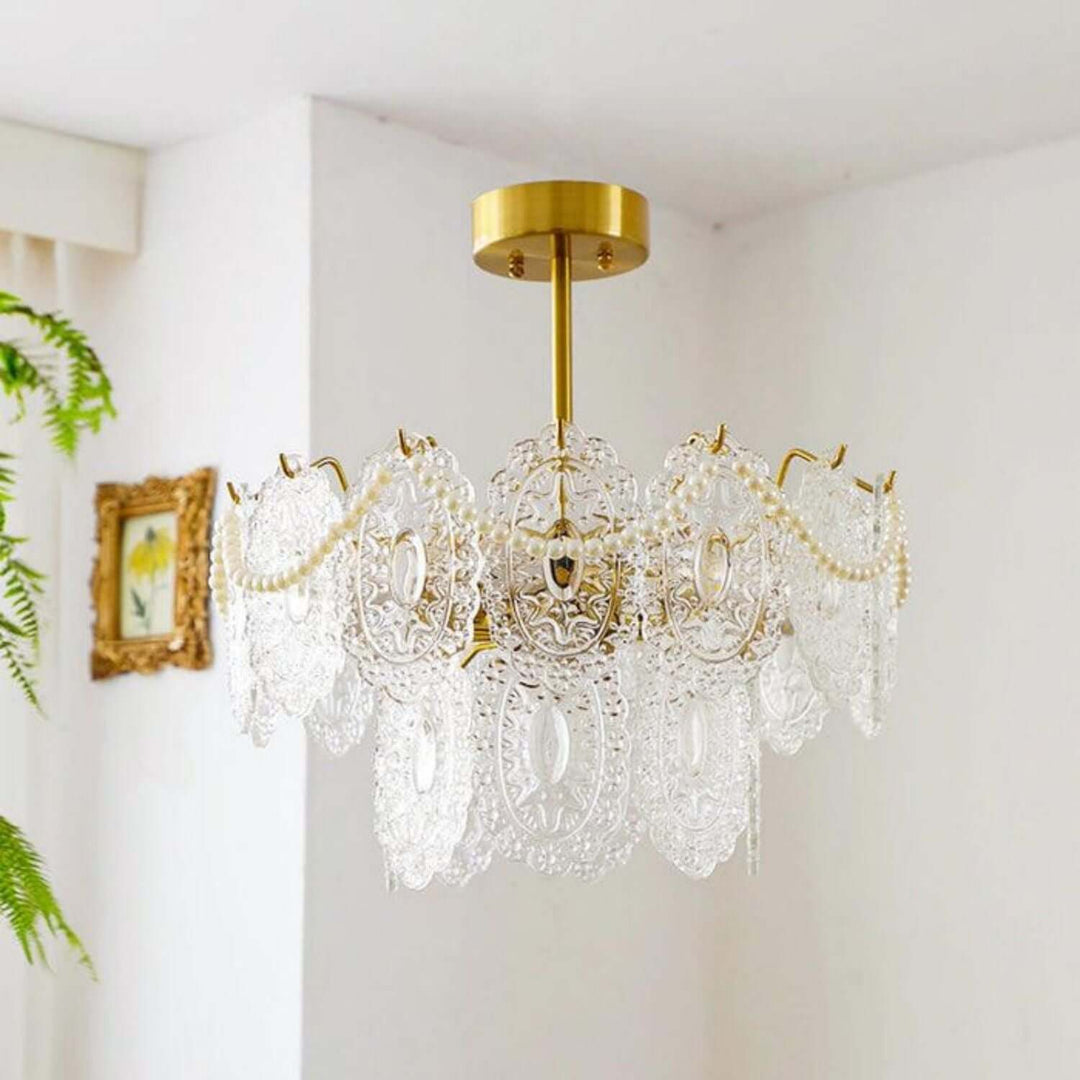 Onda Chandelier – Brass and Glass Light for Dining Area