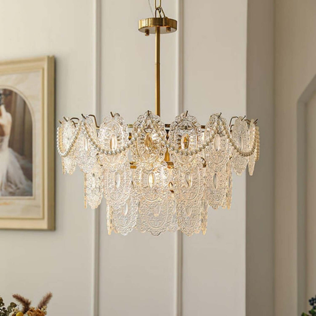 Onda Chandelier – Brass and Glass Light for Dining Area