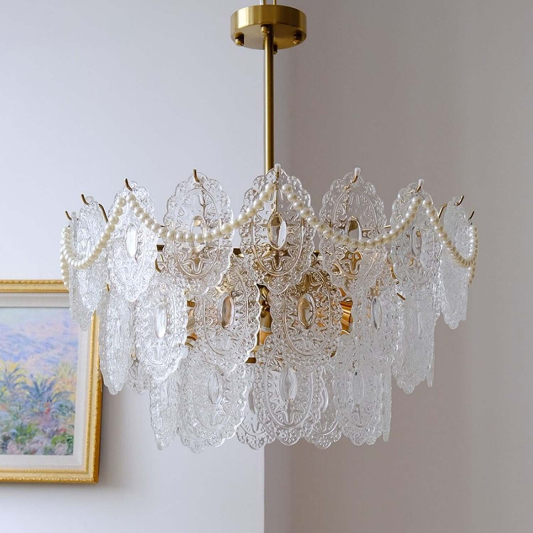 Onda Chandelier – Brass and Glass Light for Dining Area
