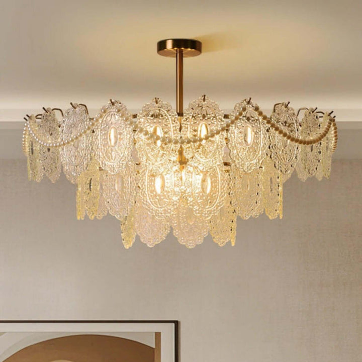 Onda Chandelier – Brass and Glass Light for Dining Area