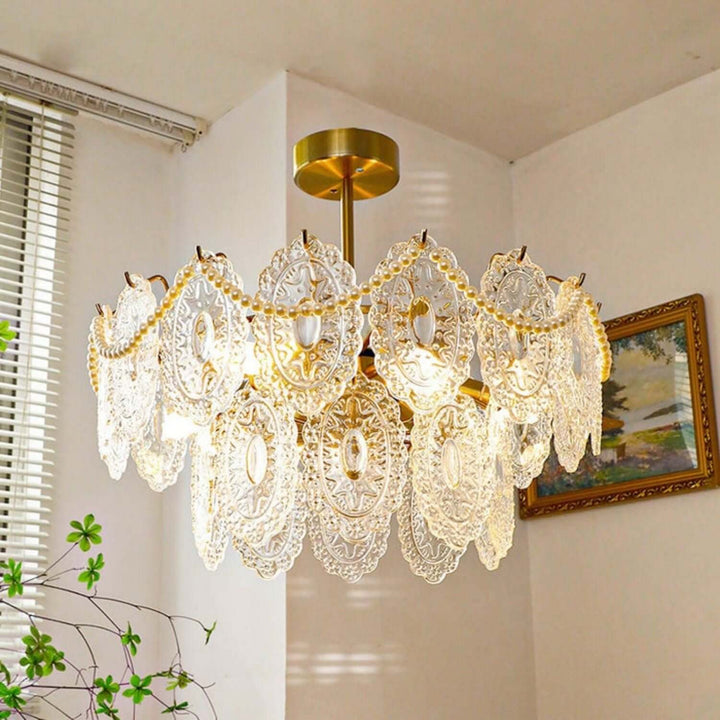 Onda Chandelier – Brass and Glass Light for Dining Area