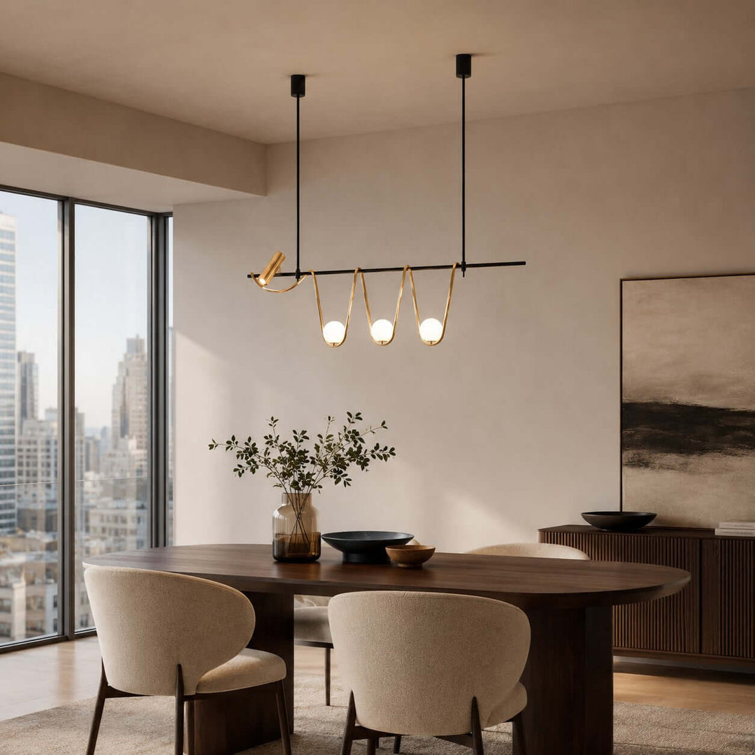 Ondara Linear Chandelier - Minimalist Wave Island Light | Vinlighting
