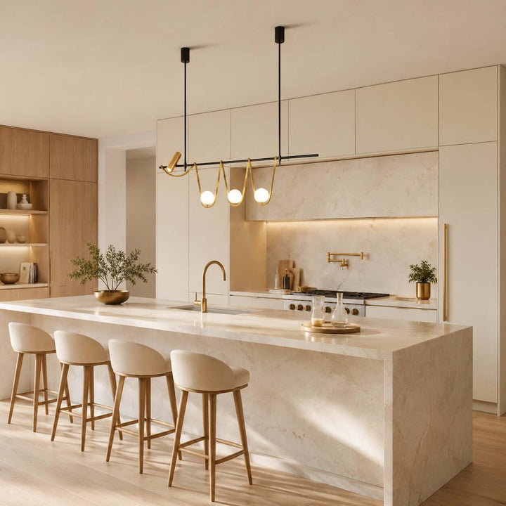 Ondara Linear Chandelier - Minimalist Wave Island Light | Vinlighting