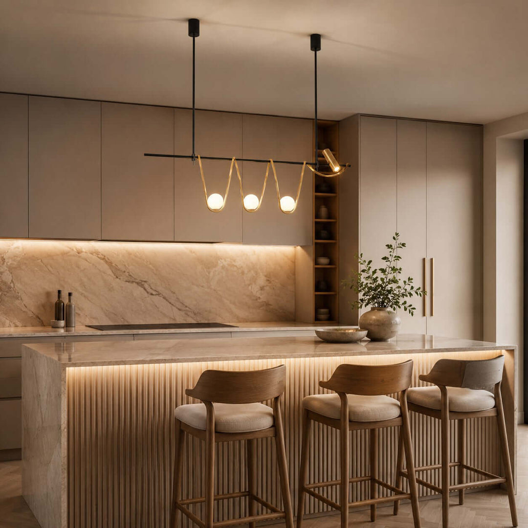 Ondara Linear Chandelier - Minimalist Wave Island Light | Vinlighting