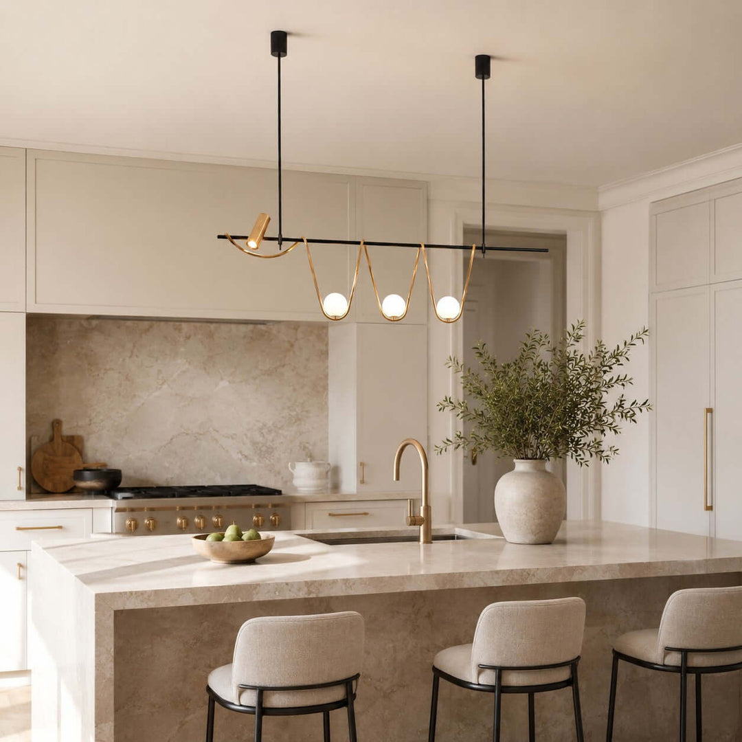 Ondara Linear Chandelier - Minimalist Wave Island Light | Vinlighting