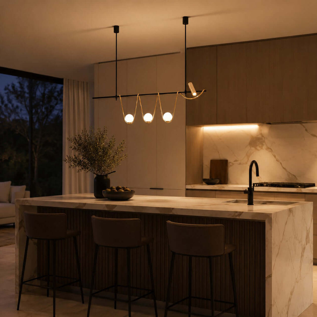 Ondara Linear Chandelier - Minimalist Wave Island Light | Vinlighting