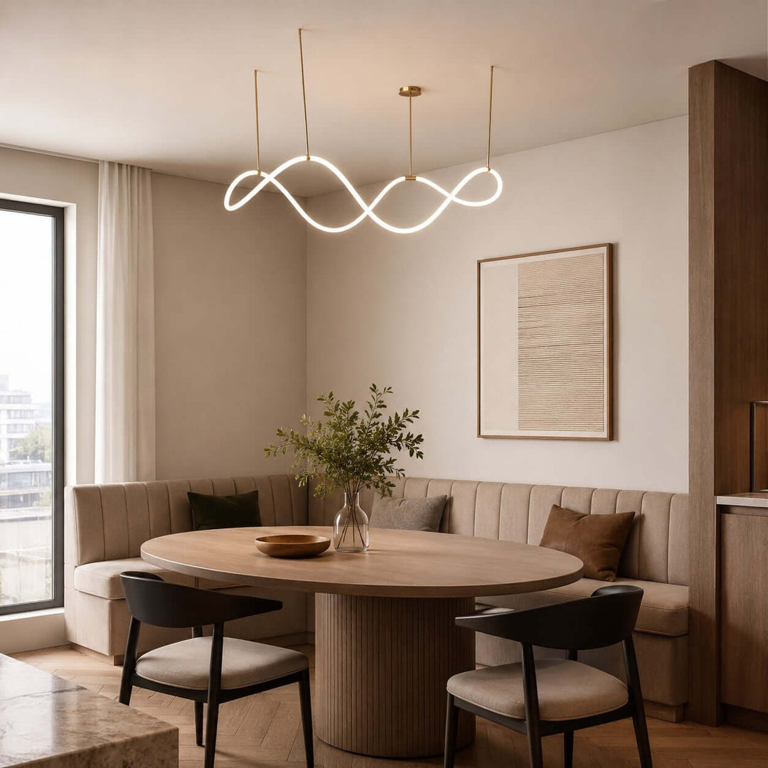 Ondelle Linear Chandelier - Gold Wave Silicone Dining Room Light | Vinlighting