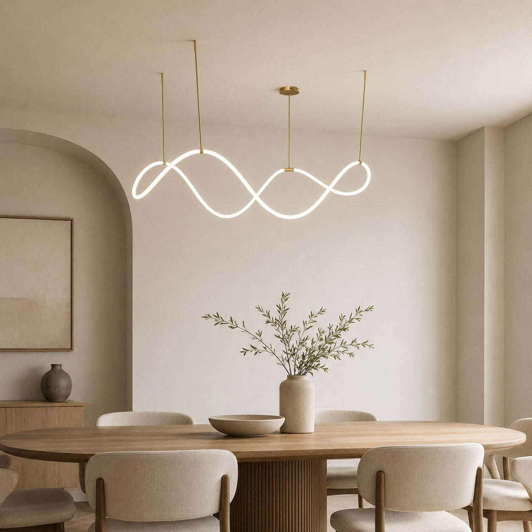 Ondelle Linear Chandelier - Gold Wave Silicone Dining Room Light | Vinlighting