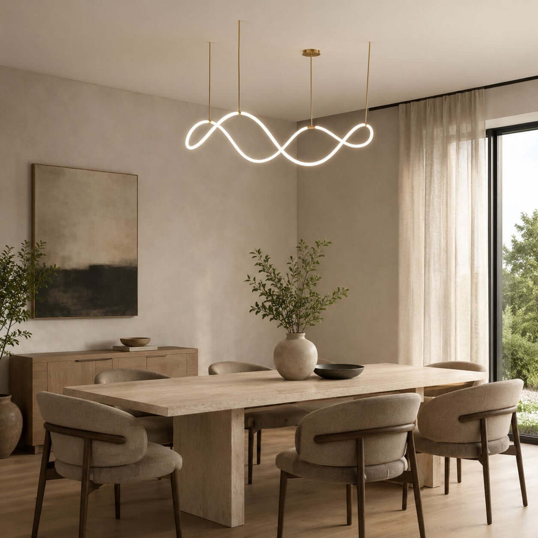 Ondelle Linear Chandelier - Gold Wave Silicone Dining Room Light | Vinlighting