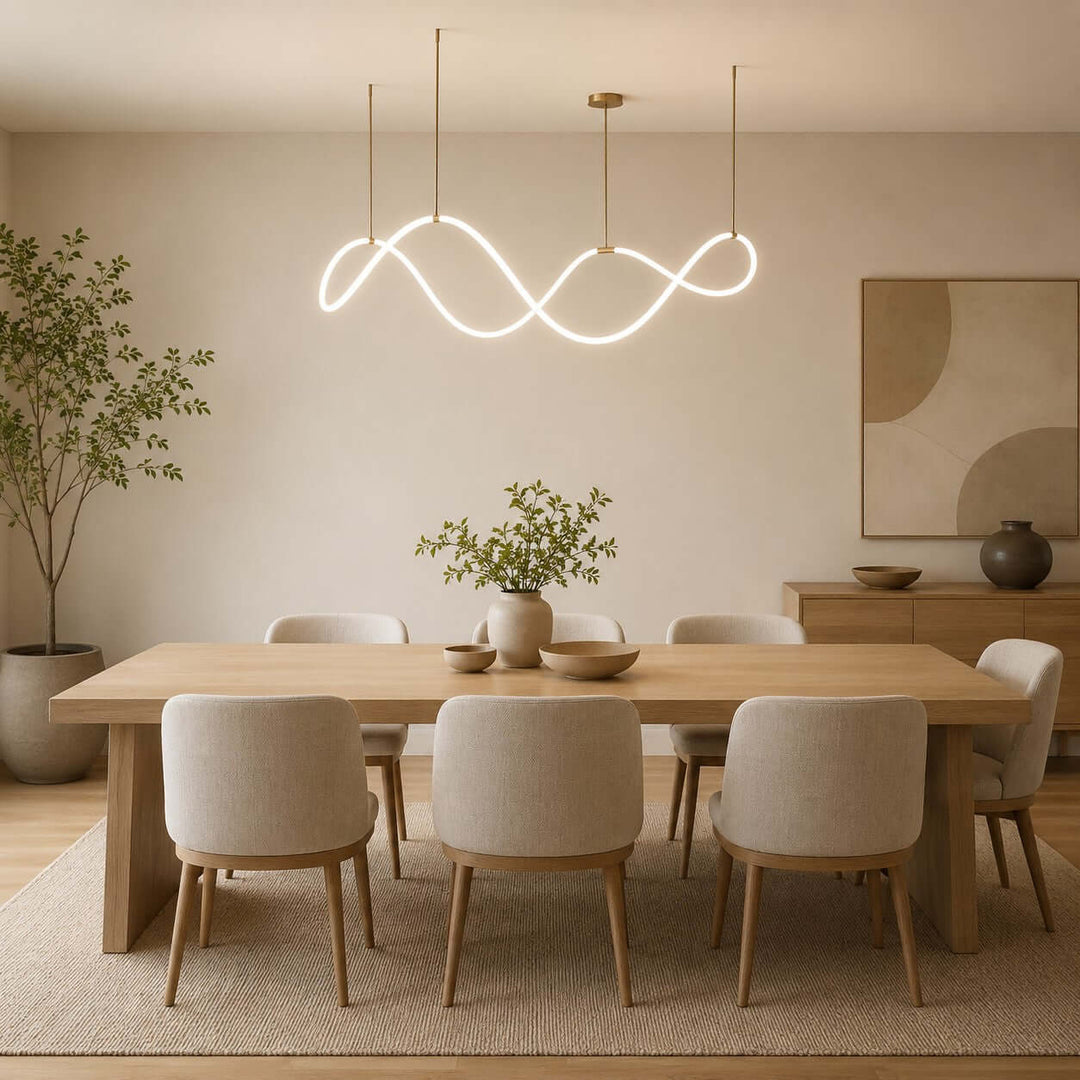 Ondelle Linear Chandelier - Gold Wave Silicone Dining Room Light | Vinlighting