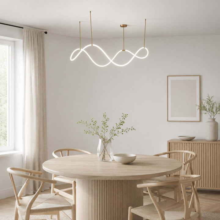 Ondelle Linear Chandelier - Gold Wave Silicone Dining Room Light | Vinlighting