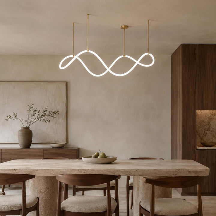 Ondelle Linear Chandelier - Gold Wave Silicone Dining Room Light | Vinlighting