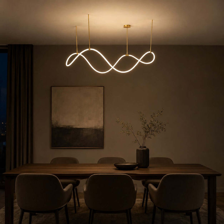 Ondelle Linear Chandelier - Gold Wave Silicone Dining Room Light | Vinlighting