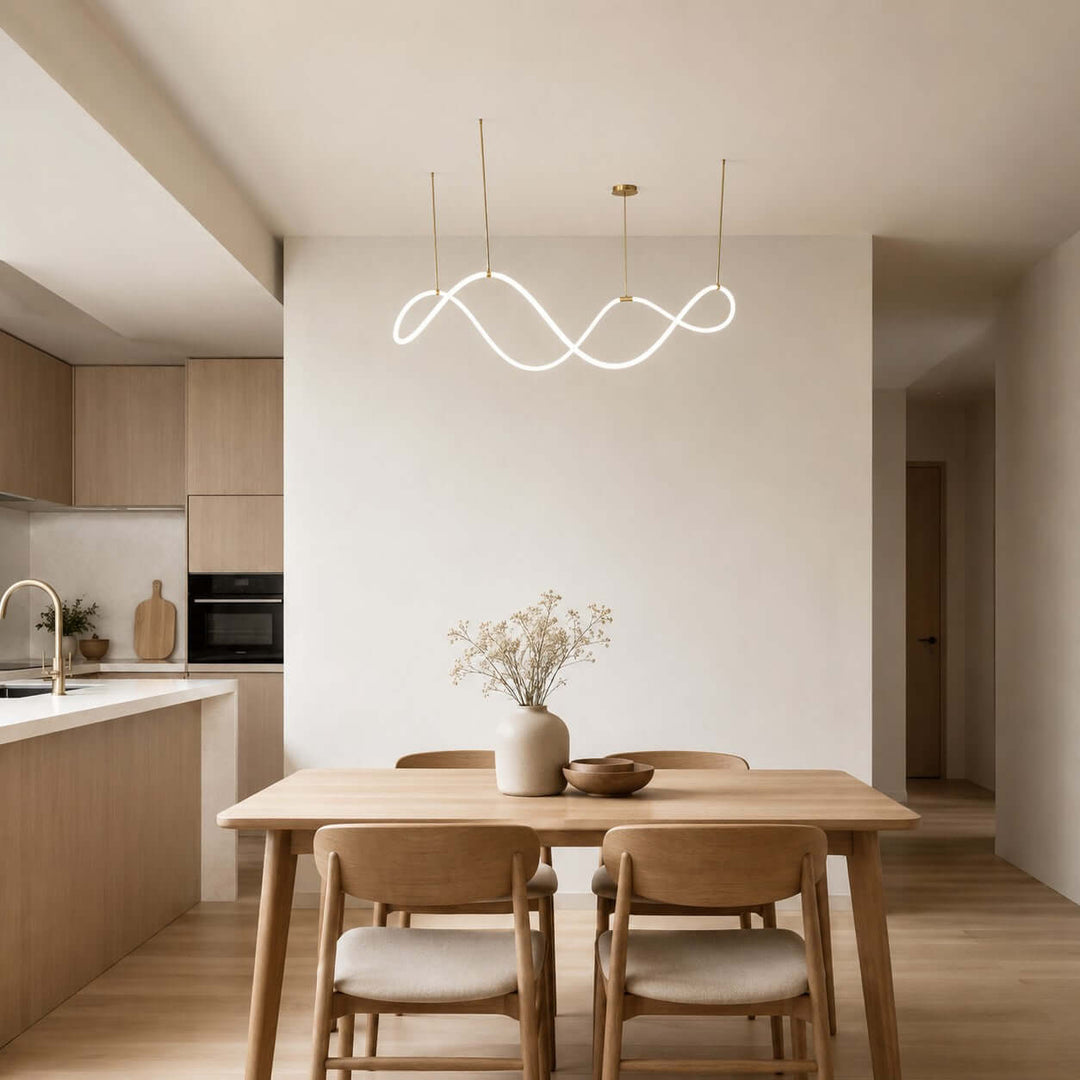 Ondelle Linear Chandelier - Gold Wave Silicone Dining Room Light | Vinlighting
