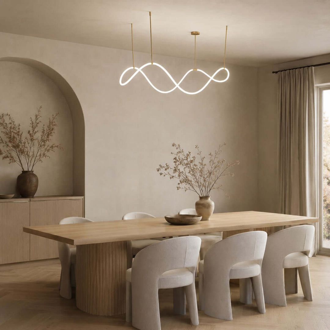 Ondelle Linear Chandelier - Gold Wave Silicone Dining Room Light | Vinlighting