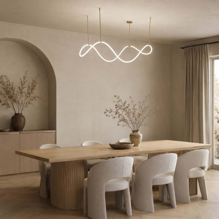Ondelle Linear Chandelier - Gold Wave Silicone Dining Room Light | Vinlighting