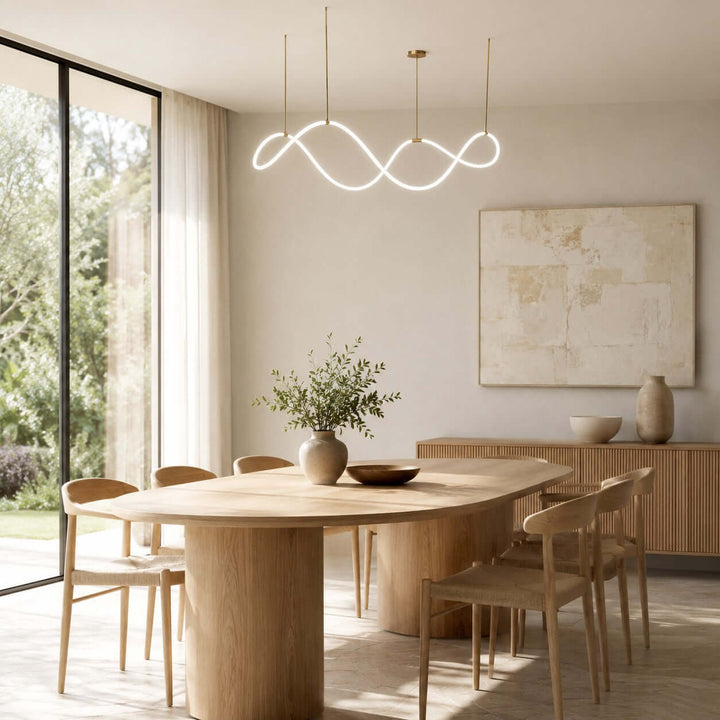 Ondelle Linear Chandelier - Gold Wave Silicone Dining Room Light | Vinlighting