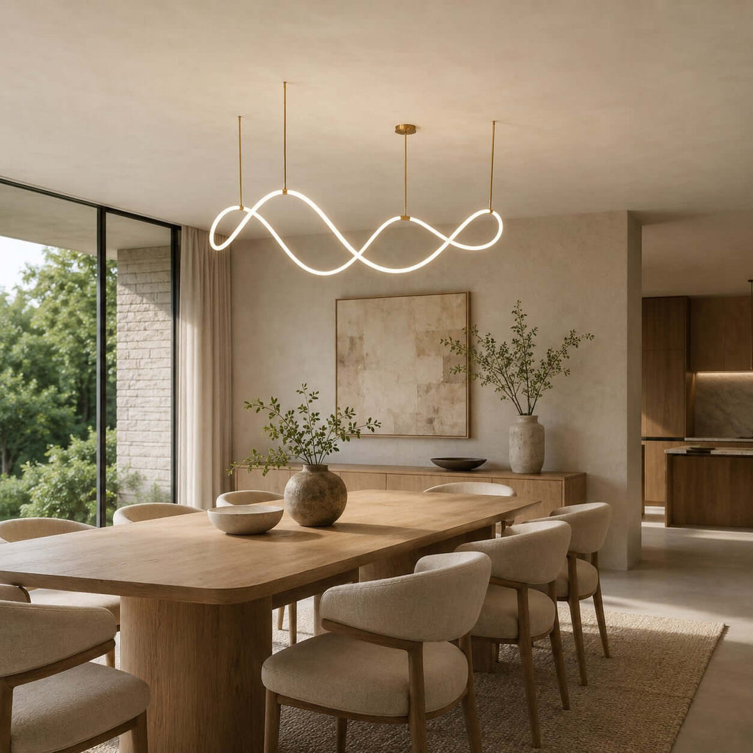 Ondelle Linear Chandelier - Gold Wave Silicone Dining Room Light | Vinlighting