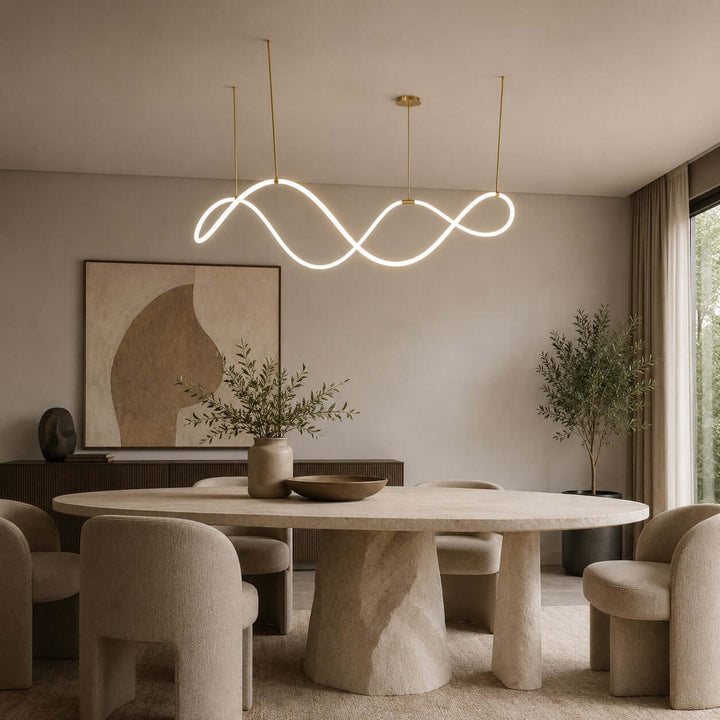 Ondelle Linear Chandelier - Gold Wave Silicone Dining Room Light | Vinlighting