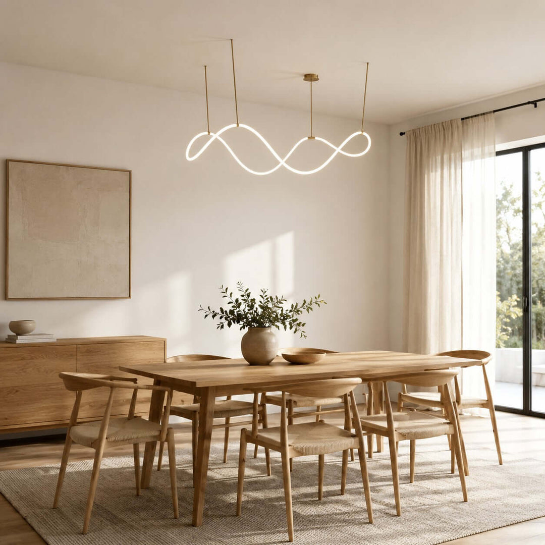 Ondelle Linear Chandelier - Gold Wave Silicone Dining Room Light | Vinlighting