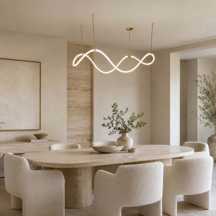 Ondelle Linear Chandelier - Gold Wave Silicone Dining Room Light | Vinlighting