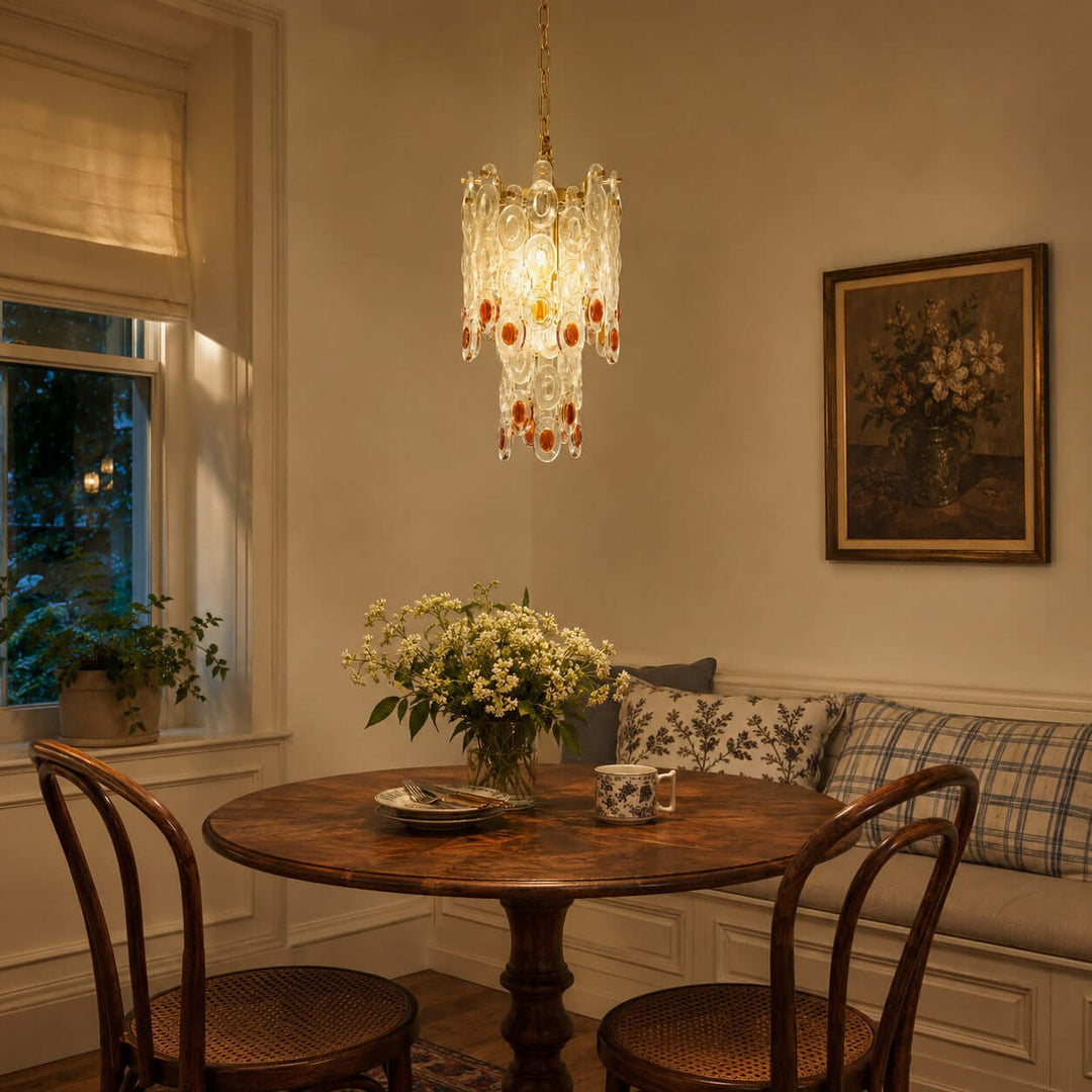 Oralie Amber Glass Chandelier for French Modern Dining Nook Decor