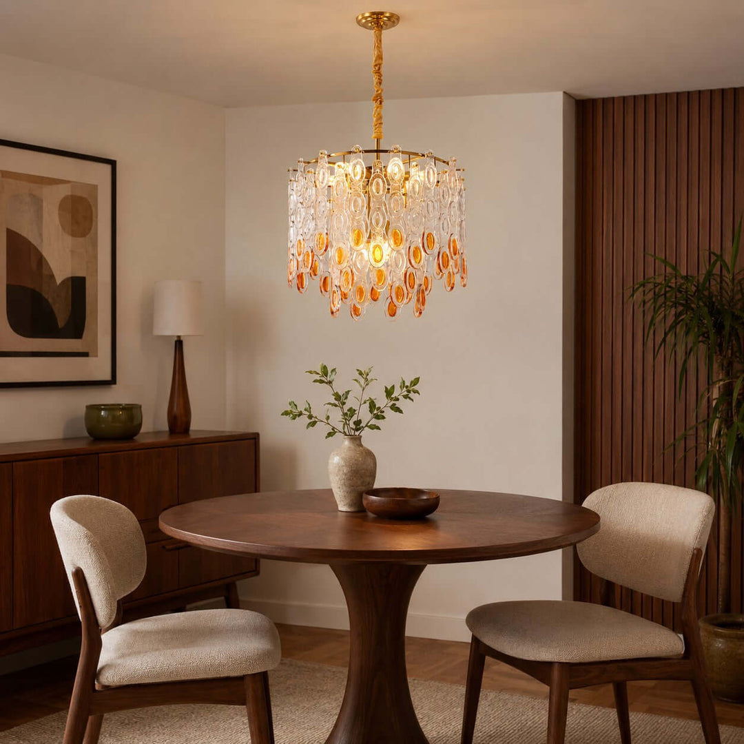 Oralie Amber Glass Chandelier for French Modern Dining Nook Decor