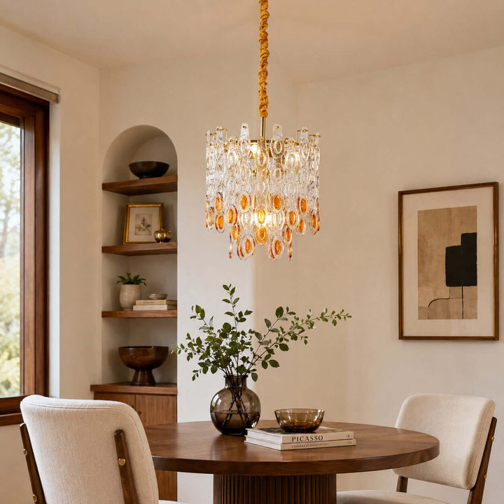 Oralie Amber Glass Chandelier for French Modern Dining Nook Decor