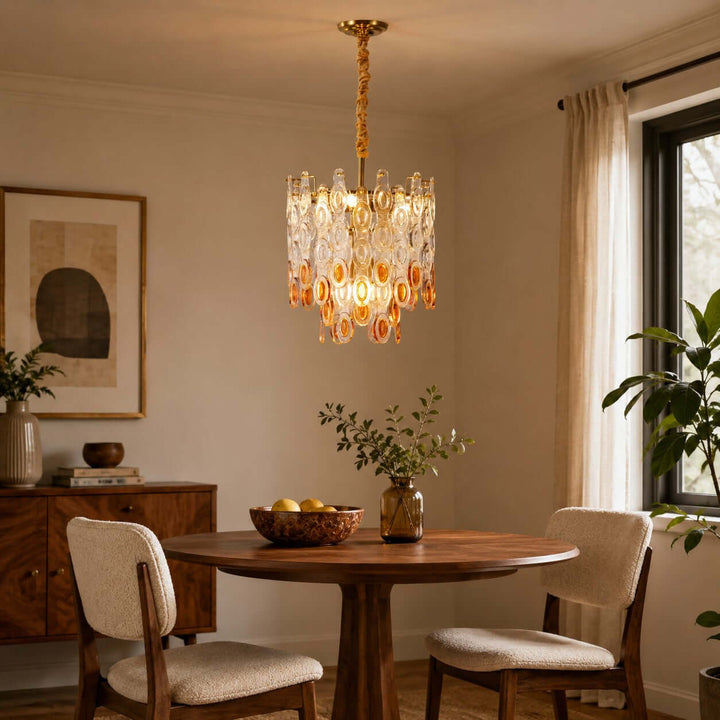 Oralie Amber Glass Chandelier for French Modern Dining Nook Decor