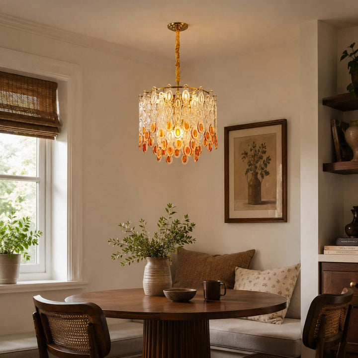 Oralie Amber Glass Chandelier for French Modern Dining Nook Decor
