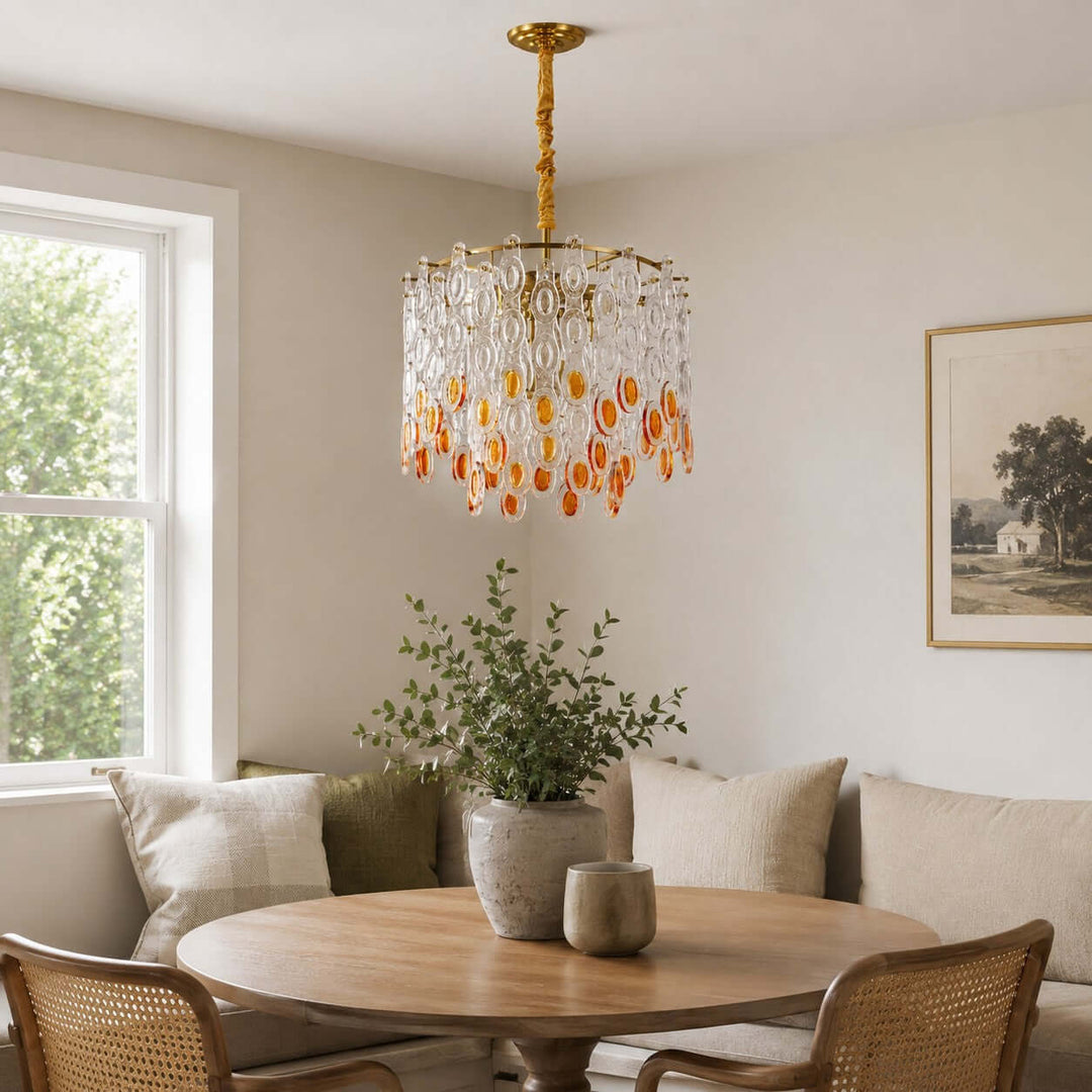 Oralie Amber Glass Chandelier for French Modern Dining Nook Decor