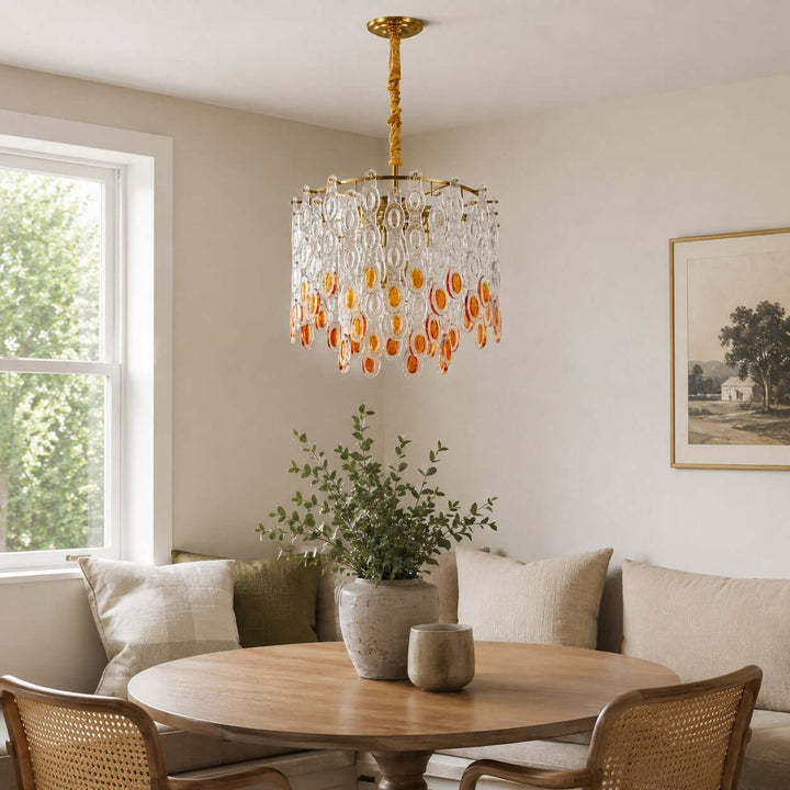Oralie Amber Glass Chandelier for French Modern Dining Nook Decor