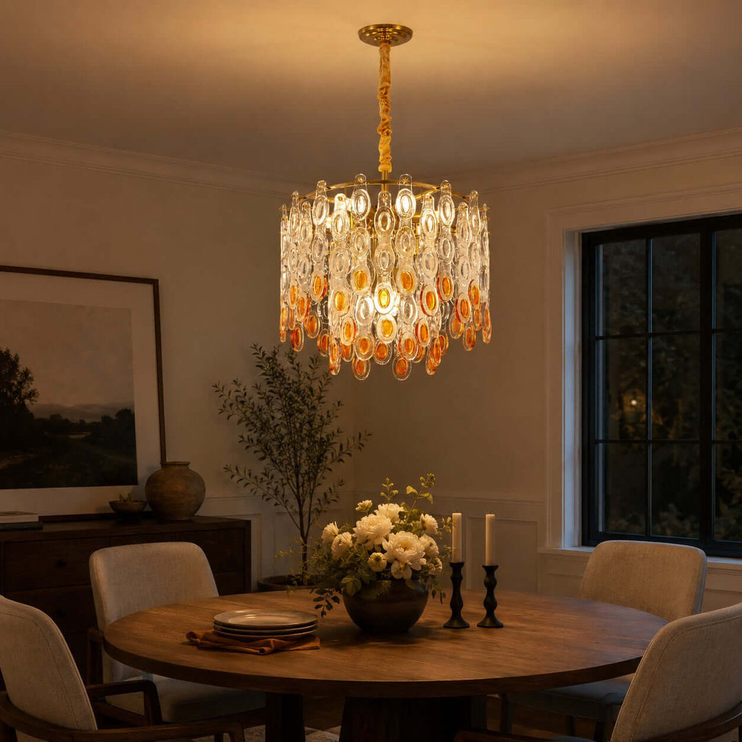Oralie Amber Glass Chandelier for French Modern Dining Nook Decor