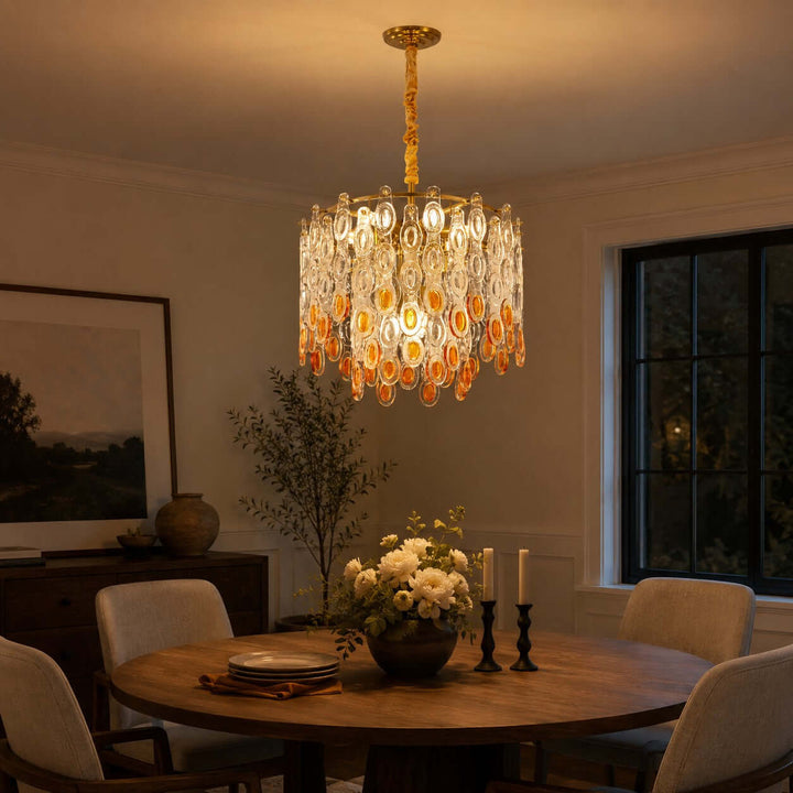 Oralie Amber Glass Chandelier for French Modern Dining Nook Decor