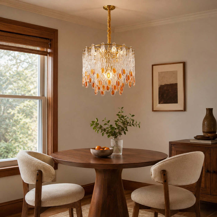 Oralie Amber Glass Chandelier for French Modern Dining Nook Decor