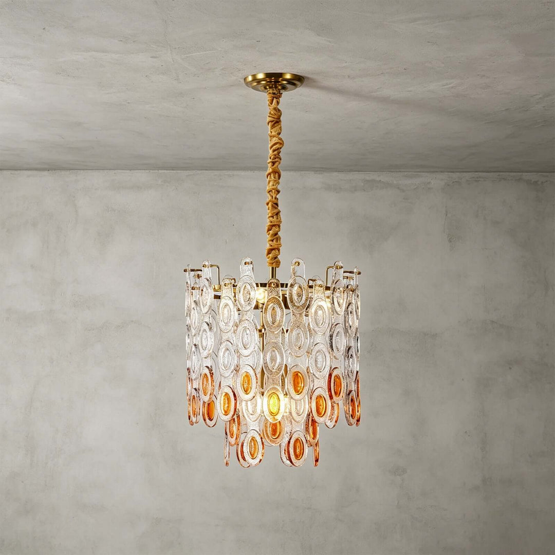 Oralie Amber Glass Chandelier for French Modern Dining Nook Decor