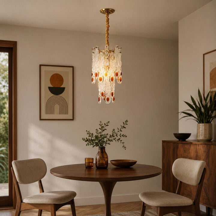 Oralie Amber Glass Chandelier for French Modern Dining Nook Decor