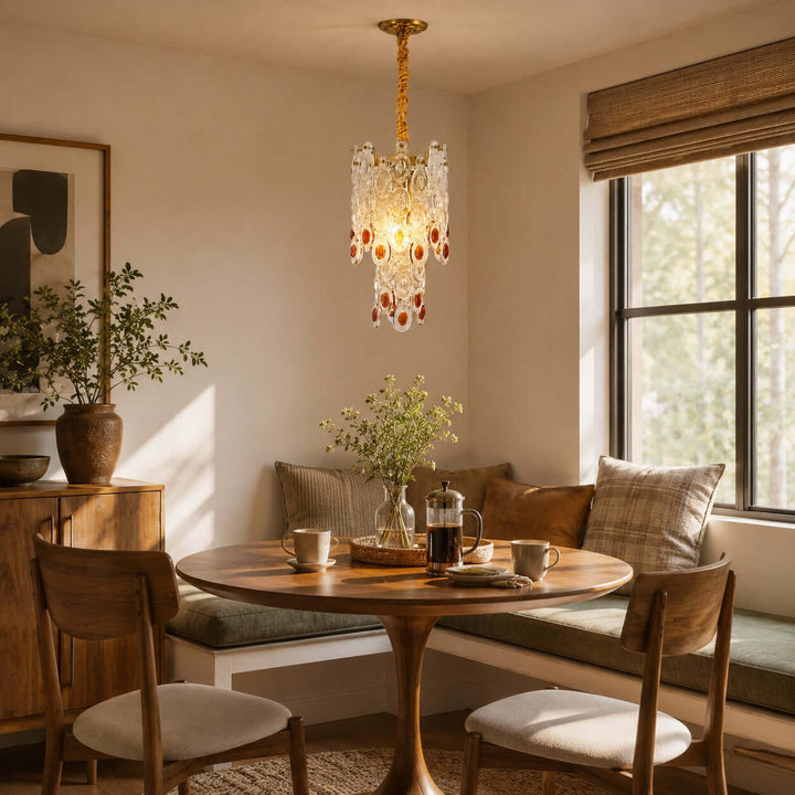 Oralie Amber Glass Chandelier for French Modern Dining Nook Decor